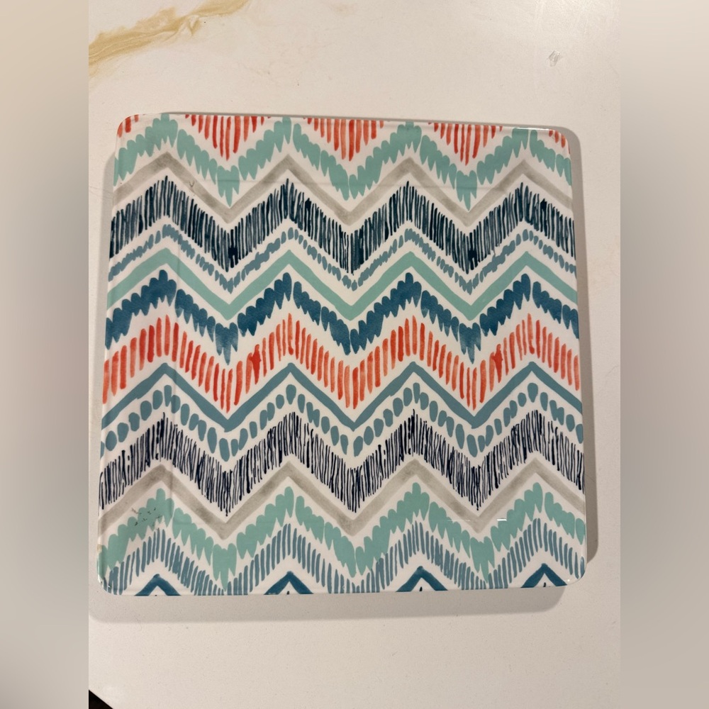 1- Threshold Melamine Square Plate- Chevron Pattern Cream